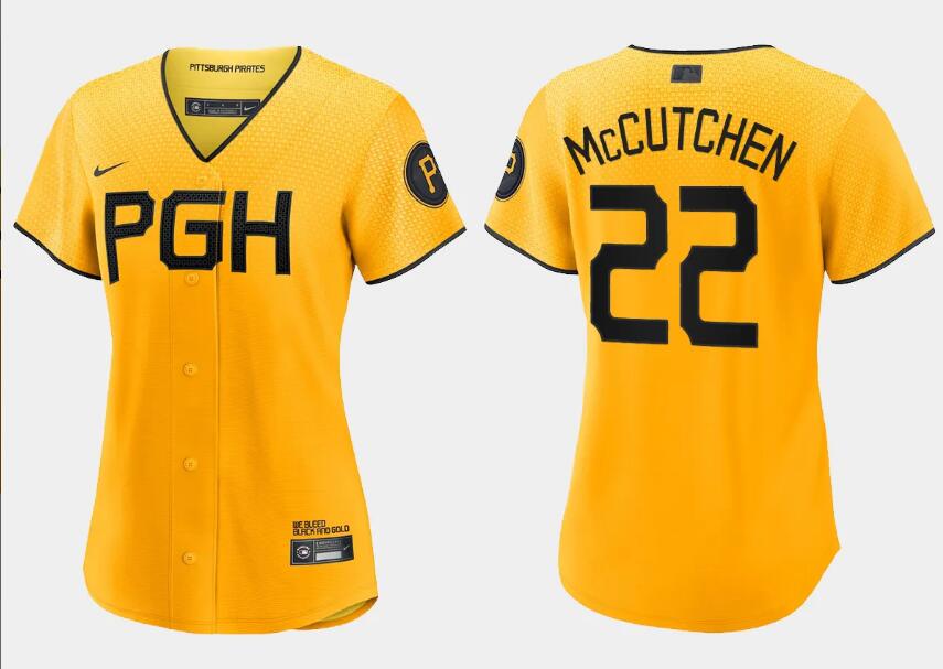 Women's Gold Pittsburgh Pirates #22 Andrew McCutchen 2023 City Connect Stitched Jersey